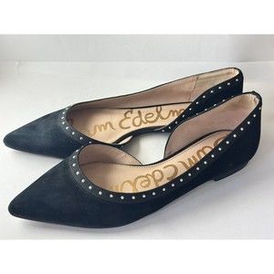 Sam Edelman Roni Suede Black Gold Studded Half d’Orsay Flat Shoes Size 7